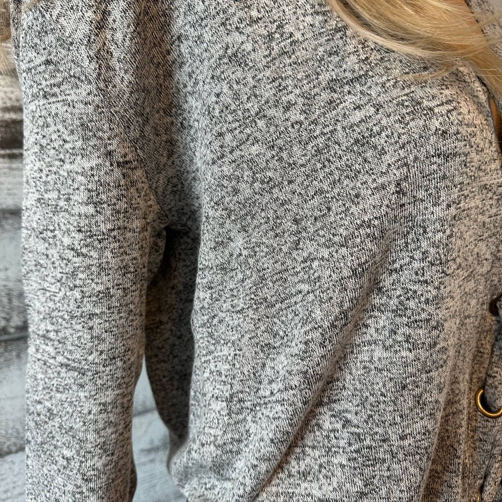 Jade gray lace up knit sweater top - Picture 6 of 7